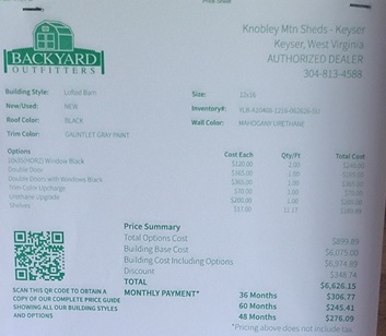 12x16 lofted barns on sale price in WV