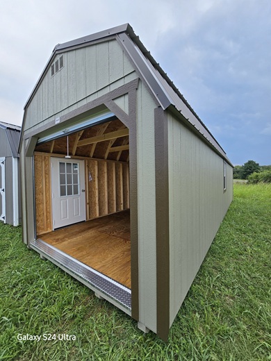 12x32 lofted barn with 9 foot garage with door and window