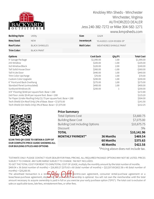 12x24 garage utility on sale price