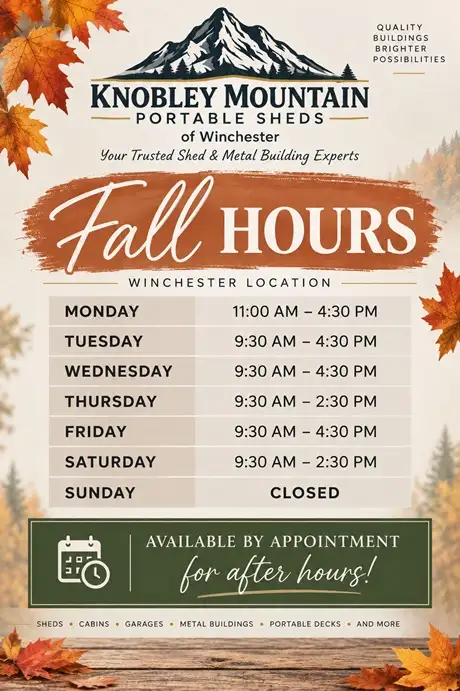 KMP Sheds Winchester VA Fall Hours