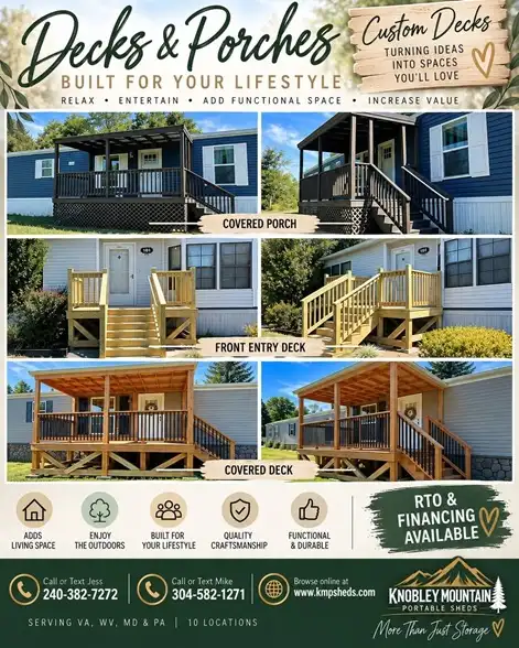 custom built decks and porches on sale at KMP Sheds