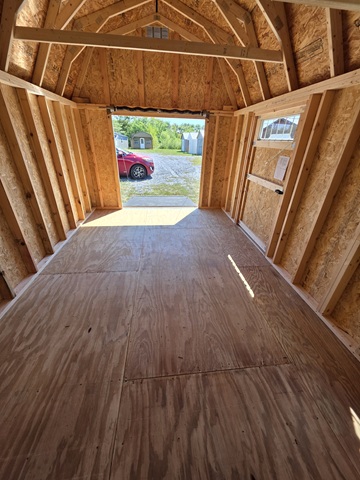 look inside this 10x16 lofted barn with 6 foot ramp door