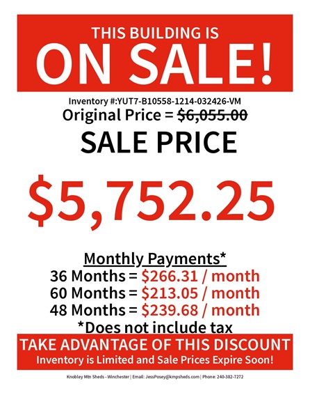 rent to own 12x14 utility with metal siding and 7 foot walls