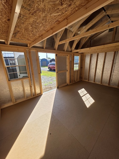 10x16 lofted barn with double doors and windows