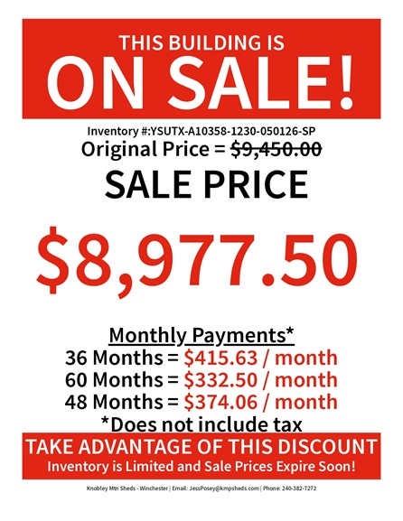 rent to own 12x30 utility with 8 foot walls