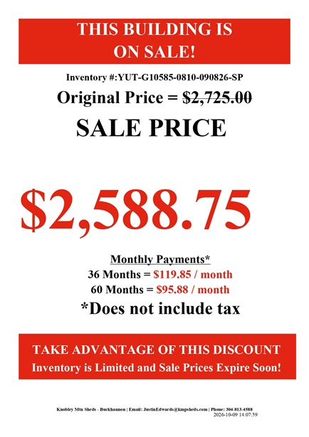 rent to own 8x10 utility shed in West Virginia