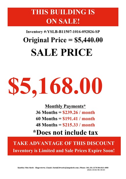 rent to own 10x16 side lofted barns in MD
