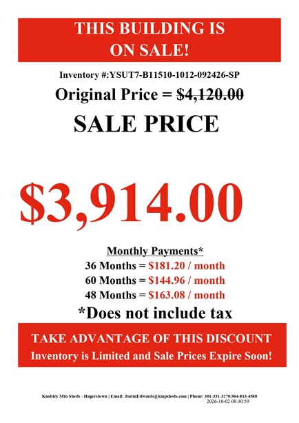 rent to own 10x12 utility with 7 foot walls in MD