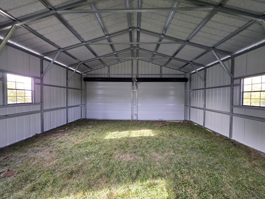look inside this 24x24 metal double wide garage