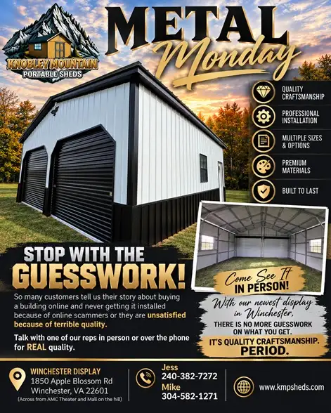 new display in Winchester of metal double wide garage for sale
