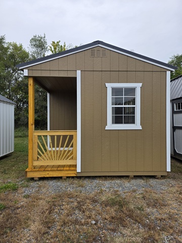 12x20 utility building with side porch and windows with shutters in VA